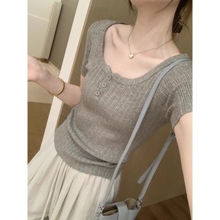Ren Nút Nhỏ Slim-fit Top Mùa Xuân Phong Cách Mới Hàn Quốc Áo Thun Mỏng Hơn