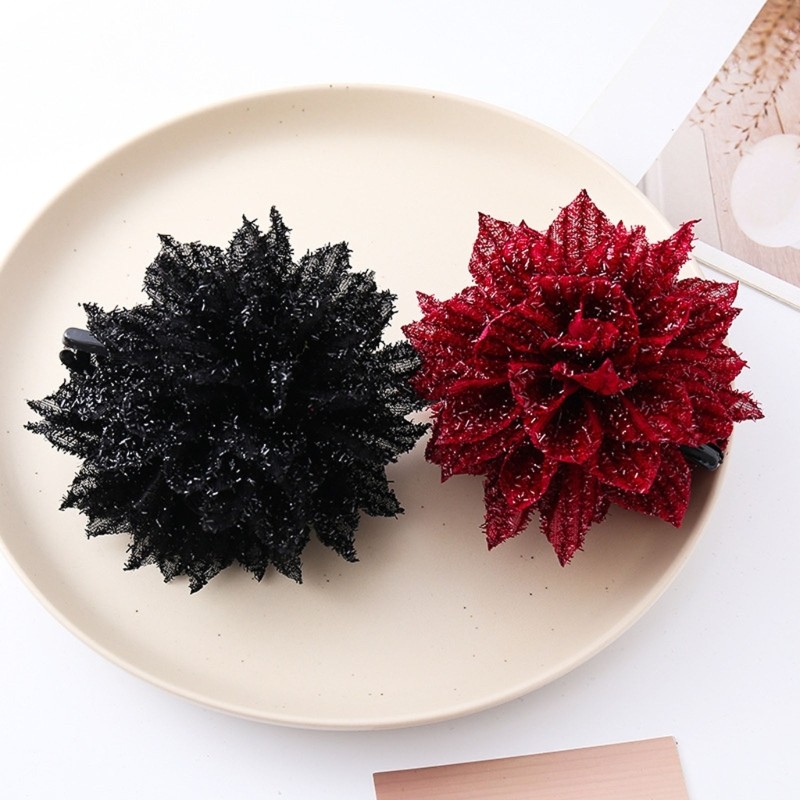 VIC Fashionable Black Mesh Flower Hair Clips For Women Shark Horse Tail Hair Clips Air Conditioning Flower Hair Patch EFYS Hair Accessories Hat