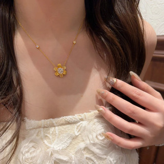 Trang sức nữ phong cách châu Âu và Mỹ: vòng cổ và bông tai hoa hướng dương với kim cương