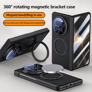 Ốp lưng mờ thân thiện với da cho Huawei Honor Magic V5 5G Giá đỡ xoay Vỏ bảo vệ gấp từ tính có màng cường lực