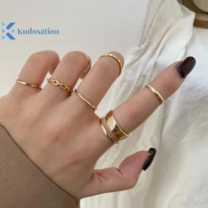 Kudosation 7 Chiếc Nhẫn Trang Sức Thời Trang Bộ Bán Chạy Kim Loại Rỗng Tròn Mở Nhẫn Nữ Cho Bé Gái Nữ Tiệc Cưới Quà Tặng