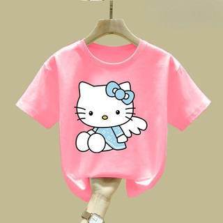 2025 Áo thun trẻ em hoạt hình Hello Kitty Loose Fit Summer Tee cho bé trai và bé gái Thiết kế dễ thương
