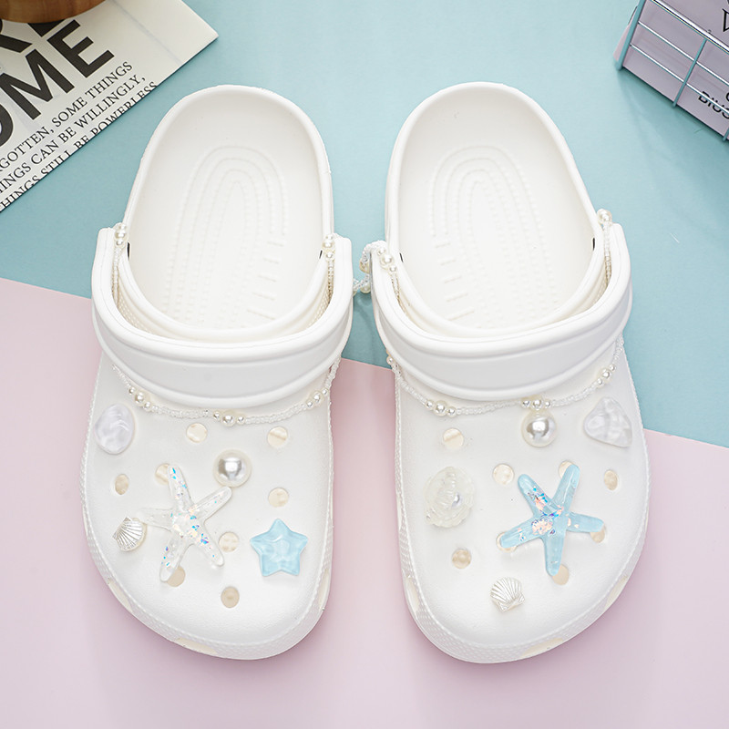 Thích hợp cho Crocs, vỏ ngọc trai, khóa hoa cao cấp tháo rời, phụ kiện trang trí