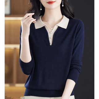 Áo Len Dài Tay Nữ Mẹ Mùa Xuân Thu Đi Lại Cổ Áo Polo Rời Top