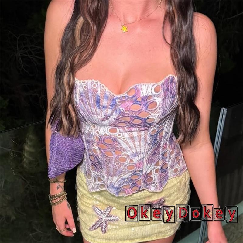 Áo sơ mi nữ corset bandeau ren hoa cắt lưng, phù hợp dạo phố
