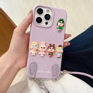 Phim Hoạt Hình Dễ Thương 3D Cô Gái Khóc Màu Hồng Da Mềm Wrsit Dây Đeo Ốp Lưng Điện Thoại iPhone 17Promax 16Pro 12 13 14 15 Pro Max Sweet Girly Chống Sốc Vỏ Di Động