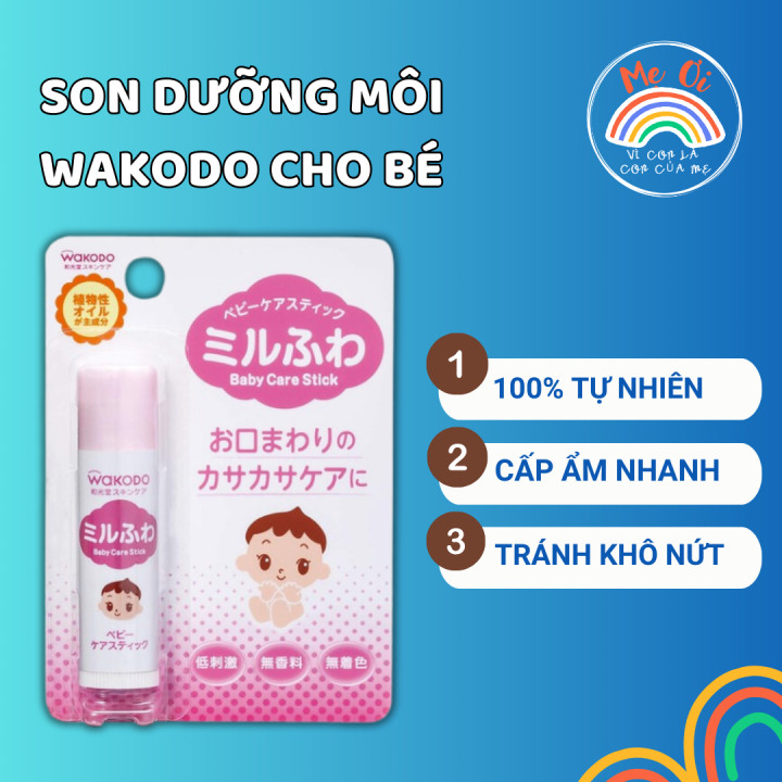 Son Dưỡng Môi Cho Bé WAKODO - Nhật Bản, son dưỡng môi cho bé gái, dưỡng môi trẻ em( bé từ sơ sinh)