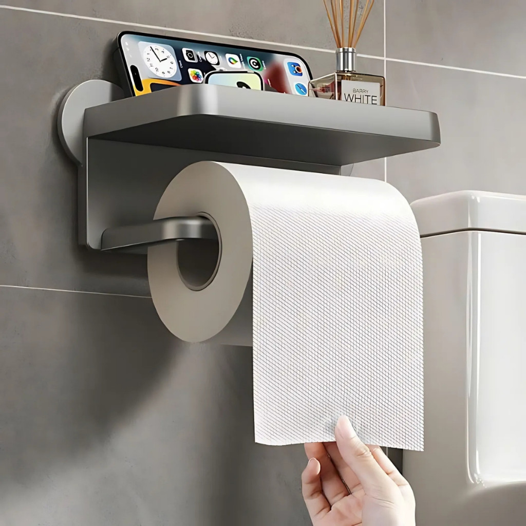 Kệ Để Giấy Vệ Sinh Treo Tường Có Ngăn Đựng Đồ Tiện Lợi, Giá Đựng Giấy Vệ Sinh Bằng Nhựa Dán Tường