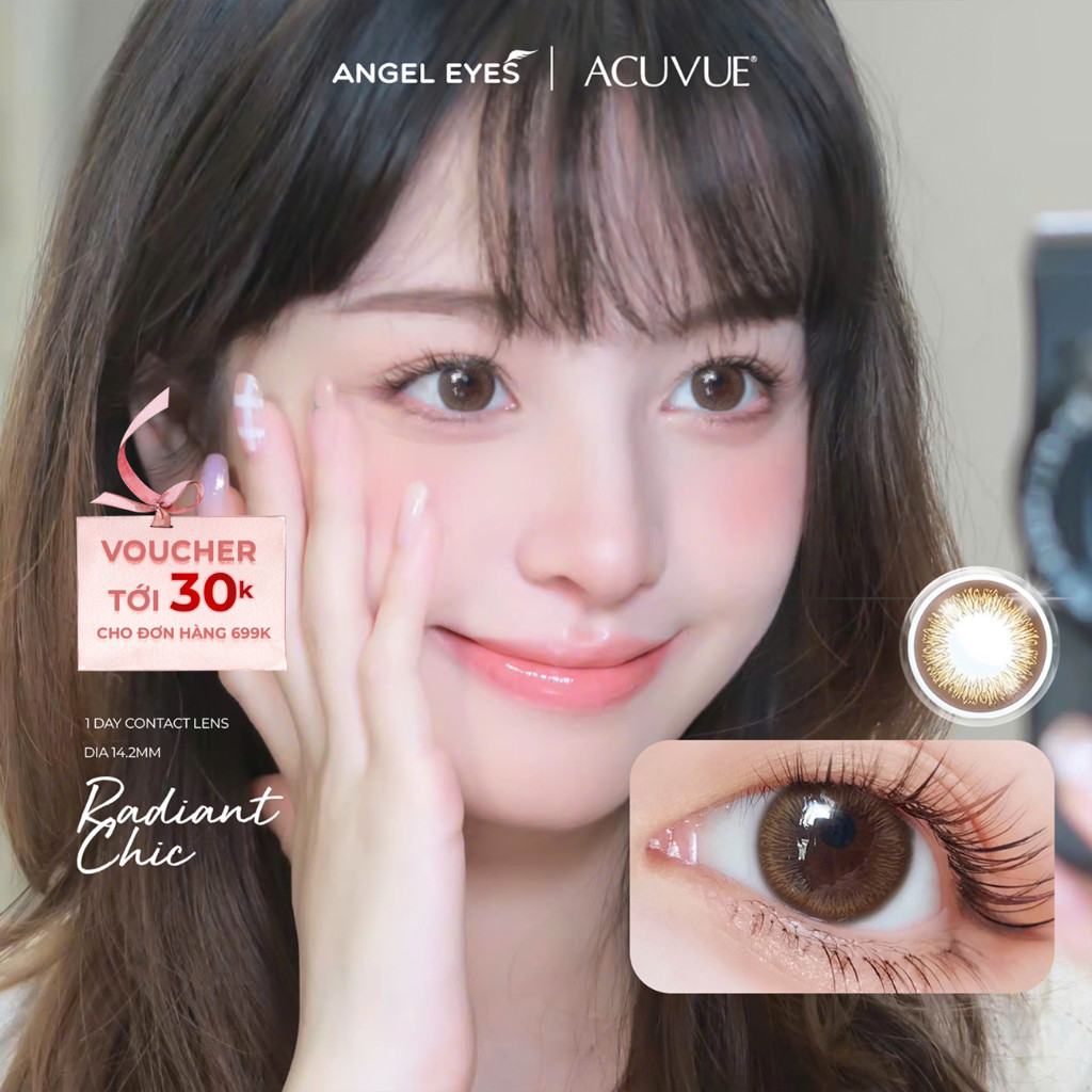 Kính áp tròng 1 ngày màu nâu tự nhiên Radiant Chic ACUVUE Define Angel Eyes có độ cận 0-9