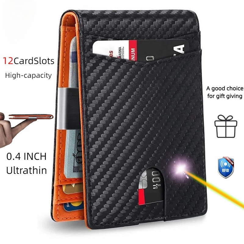 Cá Tính Nam Đựng Thẻ Tối Giản Đa Năng Dung Tích Lớn RFID Chặn Siêu Mỏng Di Động Microfiber Tùy Chỉnh Tên Ví Nam
