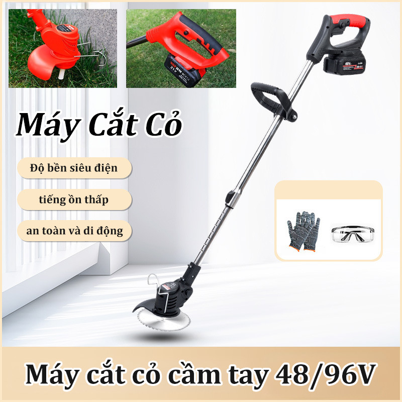 Máy cắt cỏ pin công nghiệp, máy cắt cỏ mini cầm tay 48/96V, Clõi đồng mạnh mẽ, Tiện dụng cho dọn cỏ vườn