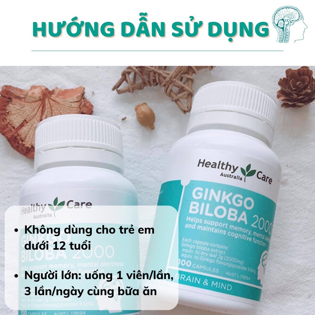 Viên uống bổ não úc Healthy Care Ginkgo Biloba hộp 100 viên