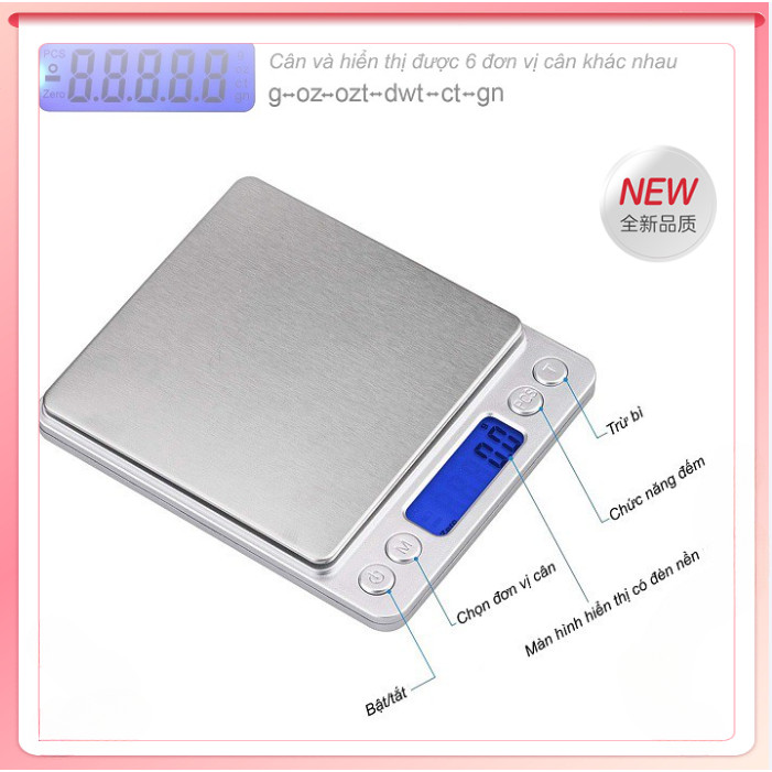 Cân tiểu ly điện tử , cân điện tử nhà bếp 3kg tặng kèm khay đựng đồ và 2 viên pin AAA New