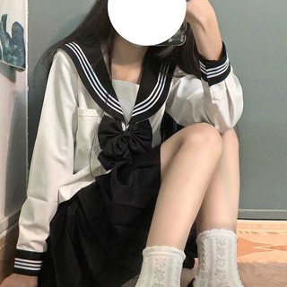 Váy Nữ Preppy phù hợp với trang phục thủy thủ tay ngắn, đồng phục học sinh Nhật Bản màu trắng đen