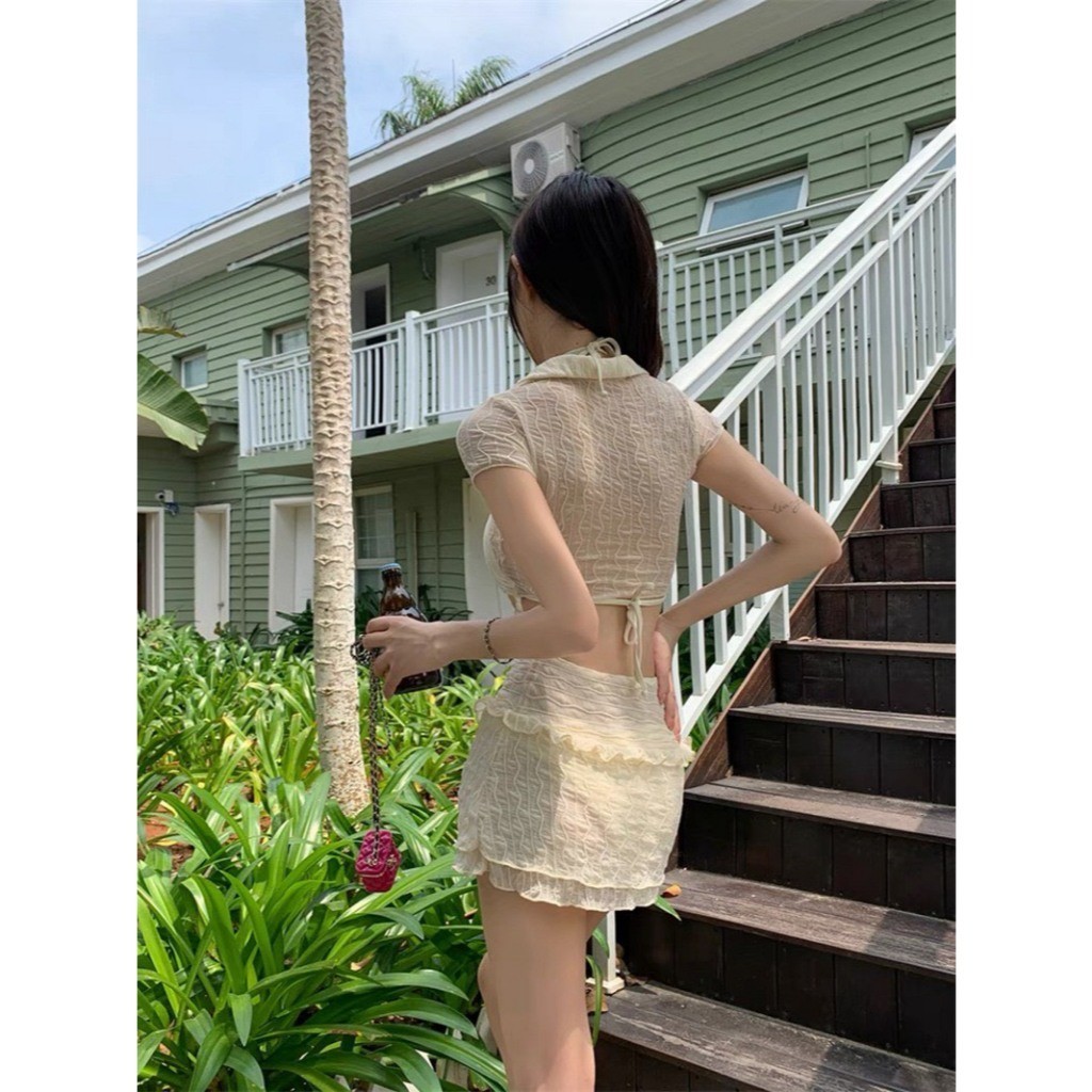 Set bộ đồ bơi bikini áo tắm 3 chi tiết thiết kế áo choàng phối chân váy hàng QCCC hottrend mùa hè BA BKN41