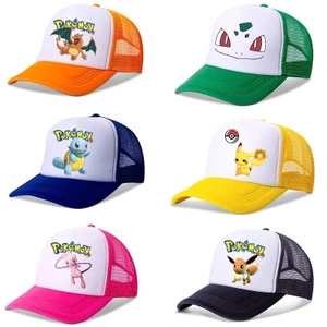 Pokemon hoạt hình in mũ bóng chày thoáng khí Pikachu mũ chống nắng lưới polyester mũ xe tải có thể điều chỉnh mũ bóng chày quà tặng