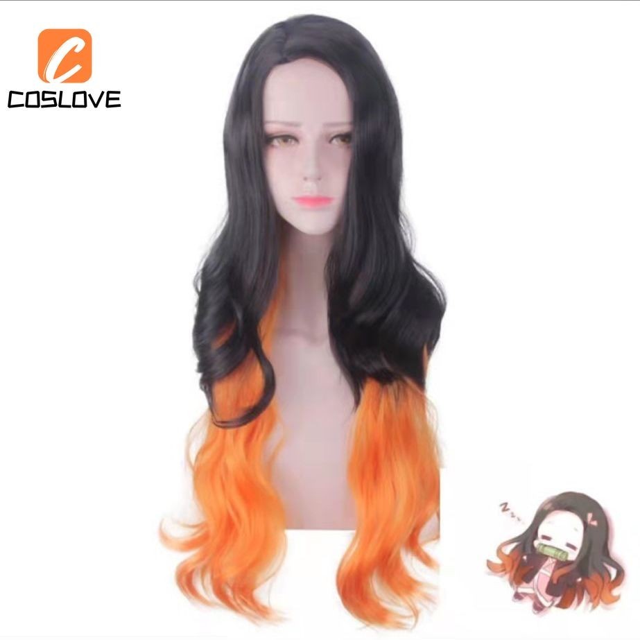 Anime Demon Slayer Kamado Nezuko Cosplay Tóc Giả Dài Phù Hợp Nữ, Hai Màu, Phụ Kiện Cosplay