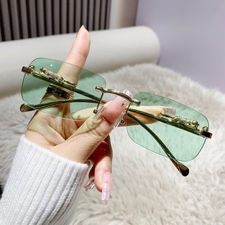Kính râm vuông không khung Nhiều màu sắc Nam Nữ Retro Da Báo Head Kính râm kim loại