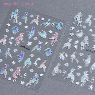[Beautifulhome] Nhãn dán móng tay đuôi cá Dreamy Long lanh Chất kết dính tăng cường lập thể giống như thật DIY Nail Art Người đam mê [làm đẹp]