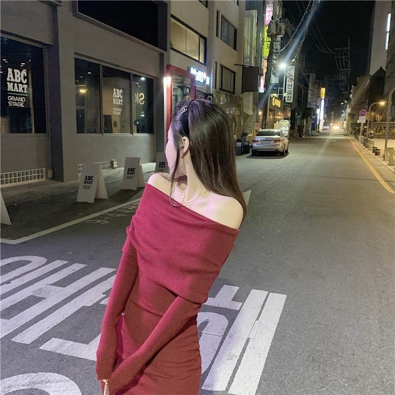 Đầm Trễ Vai Tay Dài ,Đầm Ôm Body Thời Trang Quyến Rũ Cho Nữ_D02 Women Dress Kem Nhung