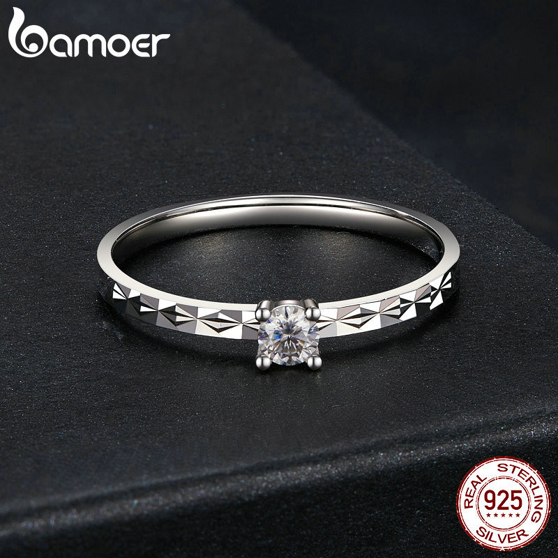 Bamoer 925 Sterling Sliver Ring Lấp Lánh Moissanite 0.1CT Trang Sức Quà Tặng Cho Nữ