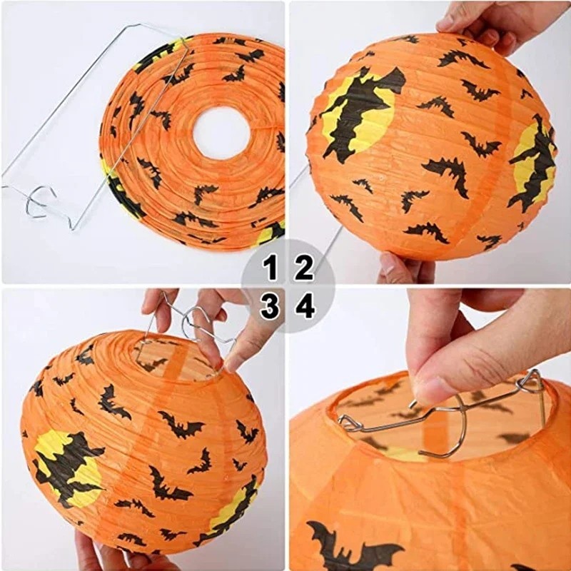 Halloween Giấy Đèn Lồng Bí Ngô Đèn Lồng Treo Mặt Dây Chuyền Kinh Dị Đạo Cụ Thanh Trang Trí Đồ Dùng Dự Tiệc
