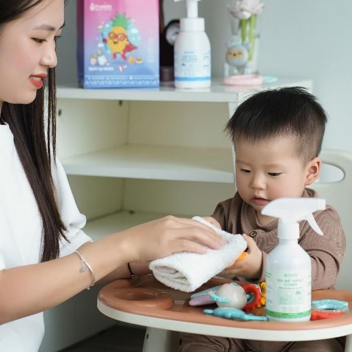 Xịt baby Kháng khuẩn hữu cơ  lau bàn ăn đồ chơi Fuwa3e xịt kk Dizigone TINH DẦU 100% TN Bạc hà