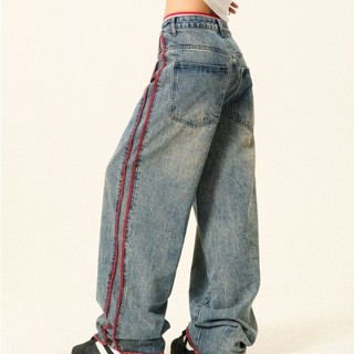 Quần jean nam ESEA thương hiệu hợp thời trang Mỹ dáng rộng quần denim sọc phong cách Nhật Bản