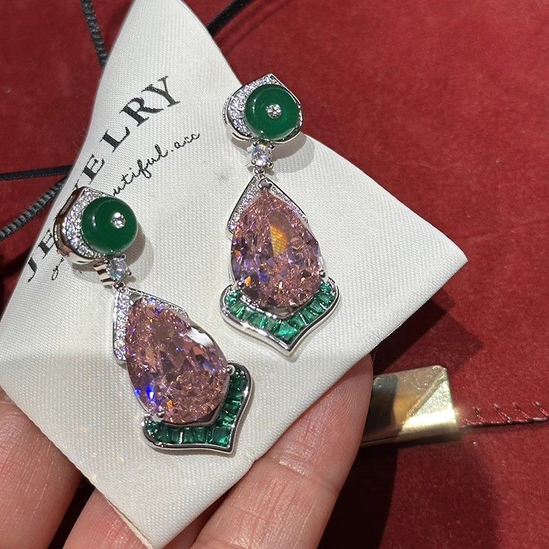 Phong Cách Mới Zircon Bông Tai Hình Giọt Tinh Tế Bông Tai Sang Trọng Thanh Lịch Màu Hồng Sang Trọng Đính Kim Cương Đính Lông