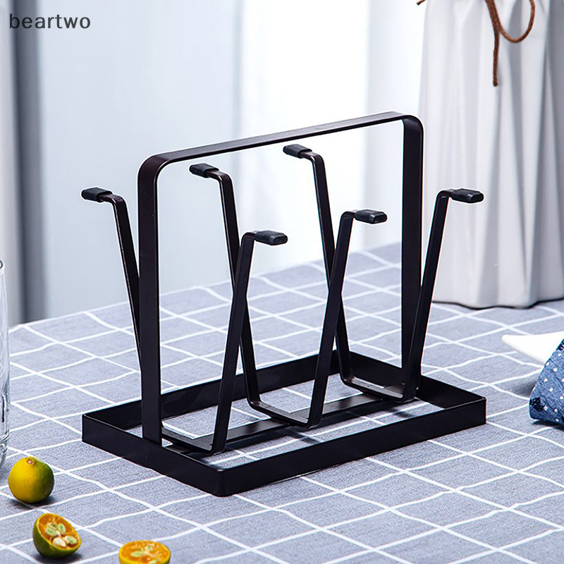 < Beartwo > Giá treo cốc bằng thép 6 móc sắp xếp để đựng kính uống có đầu cao su bảo vệ Móc đẹp