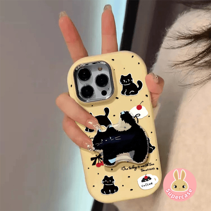 Ốp điện thoại chống sốc cho mèo đen cho Vivo V40 Pro V25 Pro Y7s iQOO Z9 Turbo Z7 Z7X Z9X Neo 3 Vỏ điện thoại hình anh đào dễ thương