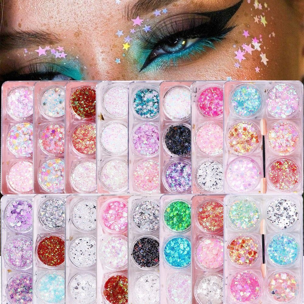 YOKEY 6 Cái / bộ Phấn Mắt Lấp Lánh Gel, Mặt Tóc Giai Đoạn Body Nail Glitter Gel, Dễ Thương Nhiều Màu Sắc Không Cần Keo Trang Điểm Lễ Hội