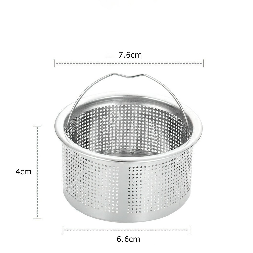 Giỏ lọc rác bồn rửa bát, lọc rác inox 304, loại cao cấp, có dây treo xách FE132