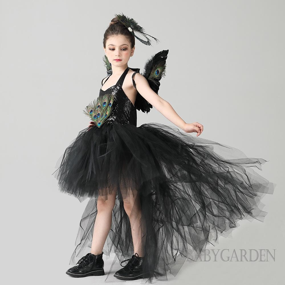 / / -2-12 Tuổi Trẻ Em Bé Gái Trang Phục Halloween Kim Sa Lấp Lánh Đầm Con Công Cánh Và Kẹp Tóc Cho Tiệc Cosplay Trang Phục Ngày Lễ