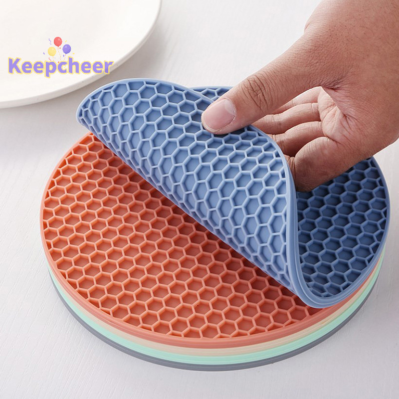 [Keepcheer] 1 Thảm chống bỏng bằng silicon Giá đựng nồi Bảo vệ mặt bàn nhà bếp gia đình Thảm silicon tròn chịu nhiệt chống trượt [Mới]