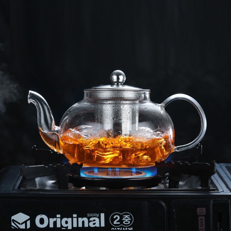 Ấm Thủy Tinh Pha Trà Có Lõi Lọc Inox Có Thể Đun Trên Bếp