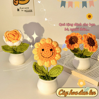 Đồ Trang Trí Nhỏ Để Bàn Hoa Giả Dệt Kem Len Myd.23 Chậu Hoa Len Handmade Thủ Công Mini Làm Quà Tặng Sinh Nhật