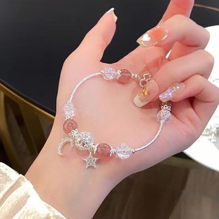 Vòng tay đính cườm Star Moon - Vòng tay hạt pha lê - Vòng tay đính cườm màu hồng có thể điều chỉnh - Trang sức nữ ngọt ngào - Phụ kiện thời trang - Vòng tay phong cách INS Hàn Quốc - Quà tặng vòng tay quyến rũ