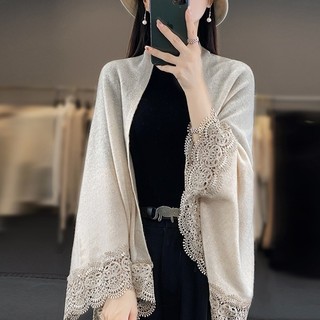 Áo khoác choàng Áo Choàng Áo len phối bên ngoài áo choàng Áo len cardigan Áo dệt kim mẫu dài vừa cho nữ mùa thu đông phong cách tây thời trang rộng rãi