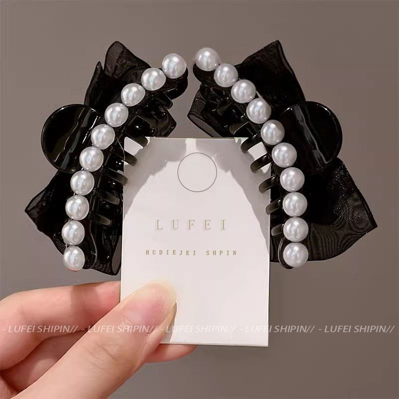 Kẹp Tóc Nơ Kích Thước Nhỏ Màu Đen Style Mới Cho Thu Đông