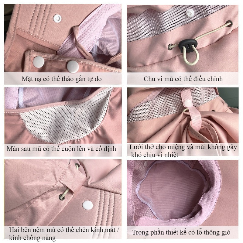 Mũ chống nắng,Mũ Nón Chống Nắng Vành Rộng Nữ,Mũ Bucket vành rộng tích hợp khẩu trang chống tia UV