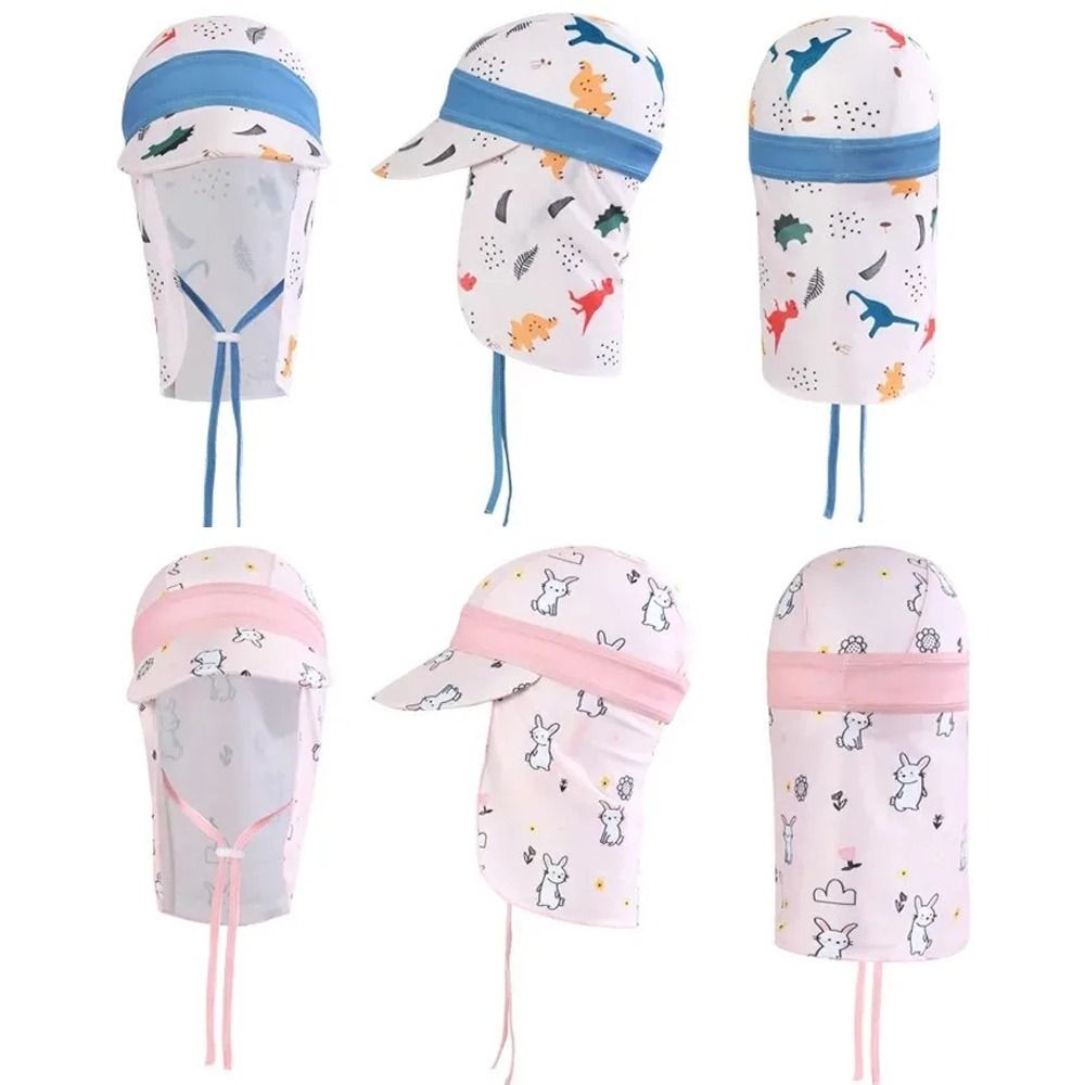 Mũ bơi trẻ em HOBBYIN, Mũ che nắng vành lớn chống tia cực tím chống gió, Phim hoạt hình có thể điều chỉnh thoáng khí Bảo vệ cổ Mũ chống tia cực tím Bể bơi