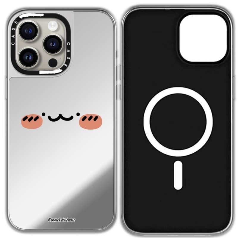 CASECASE X Wadadabear Happy Smile Case Hút từ tính Vỏ iPhone Gương đen & bạc IPhone 16 15 14 13 12 Pro Max Plus Ốp lưng cứng có hộp khắc logo