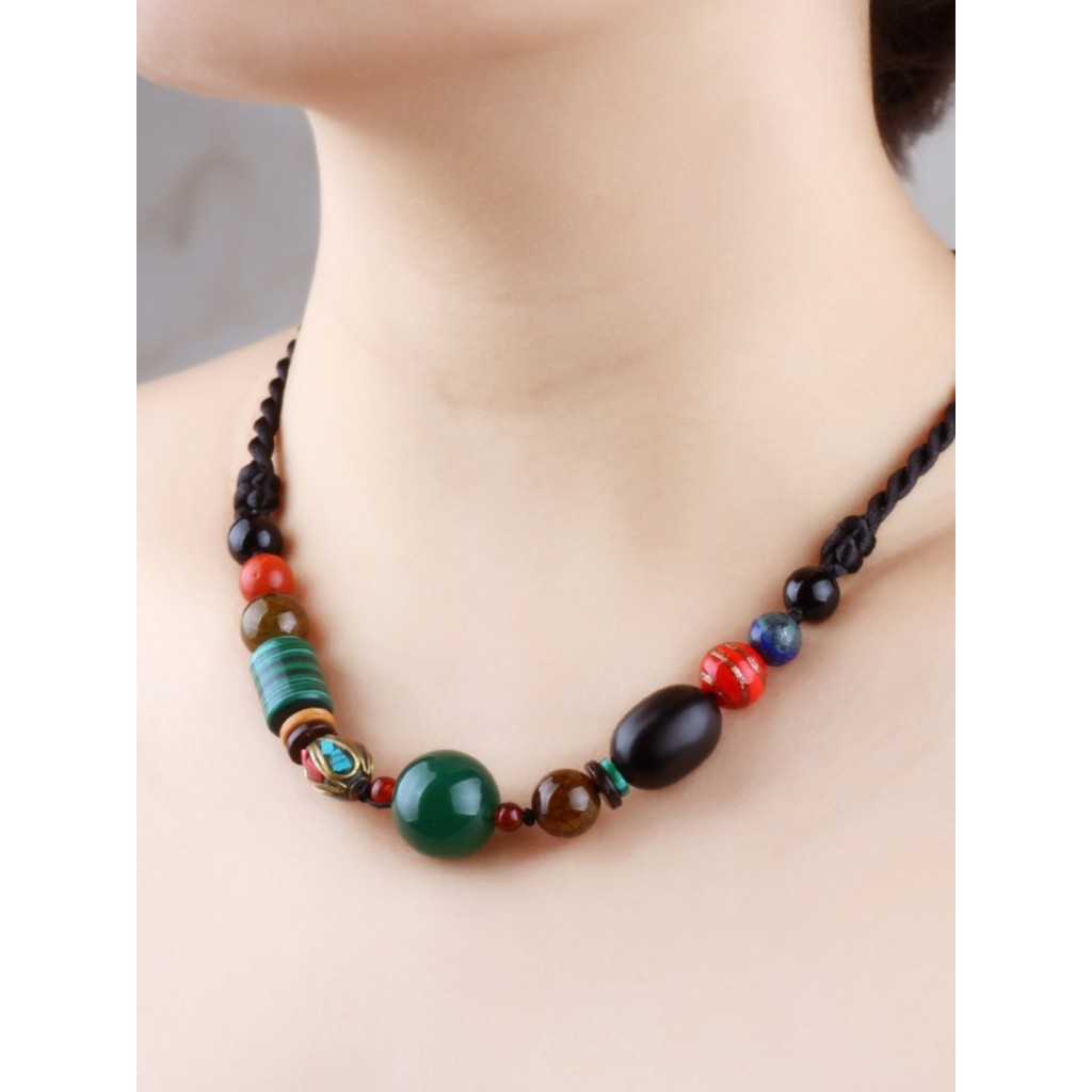 Mã Não Vòng Cổ Nữ Xương Đòn Dây Chuyền Bohemian Phong Cách Mới Hào Quang Phong Cách Dân Tộc Retro Sang Trọng Tất Cả Trận Đấu Cổ Trang Sức Vòng Cổ YJGL