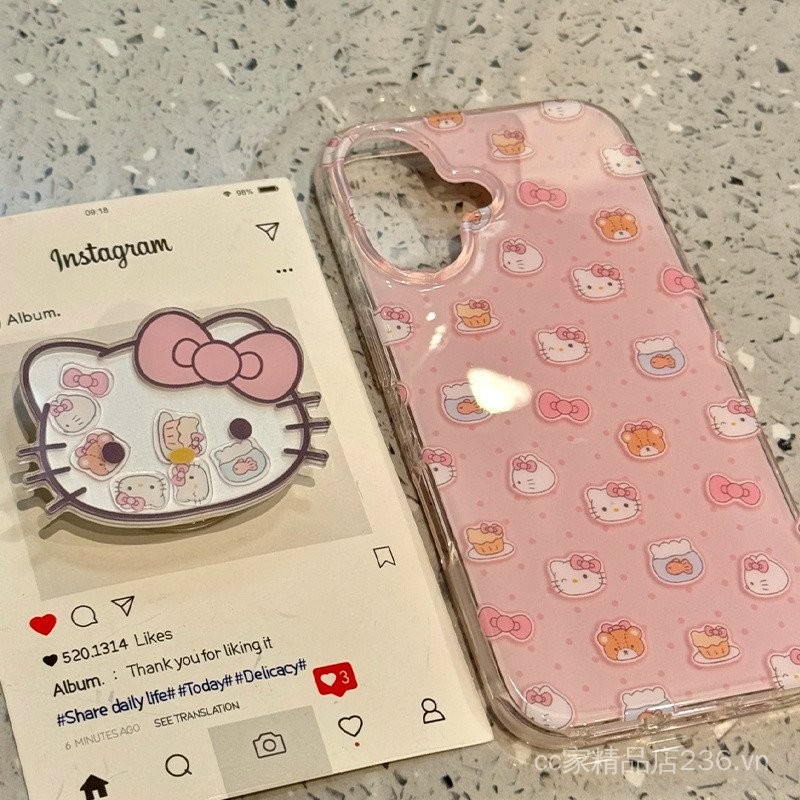 Giá đỡ mèo KT nơ màu hồng Thích hợp cho vỏ điện thoại 16 / 15 / 13 iPhone14promax Giá trị cao 11 / 12