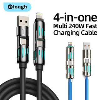 Cáp silicon USB Elough 240W 4 trong 1 Sạc nhanh Type C sang Type C Dây cáp dữ liệu sạc siêu nhanh có đèn LED