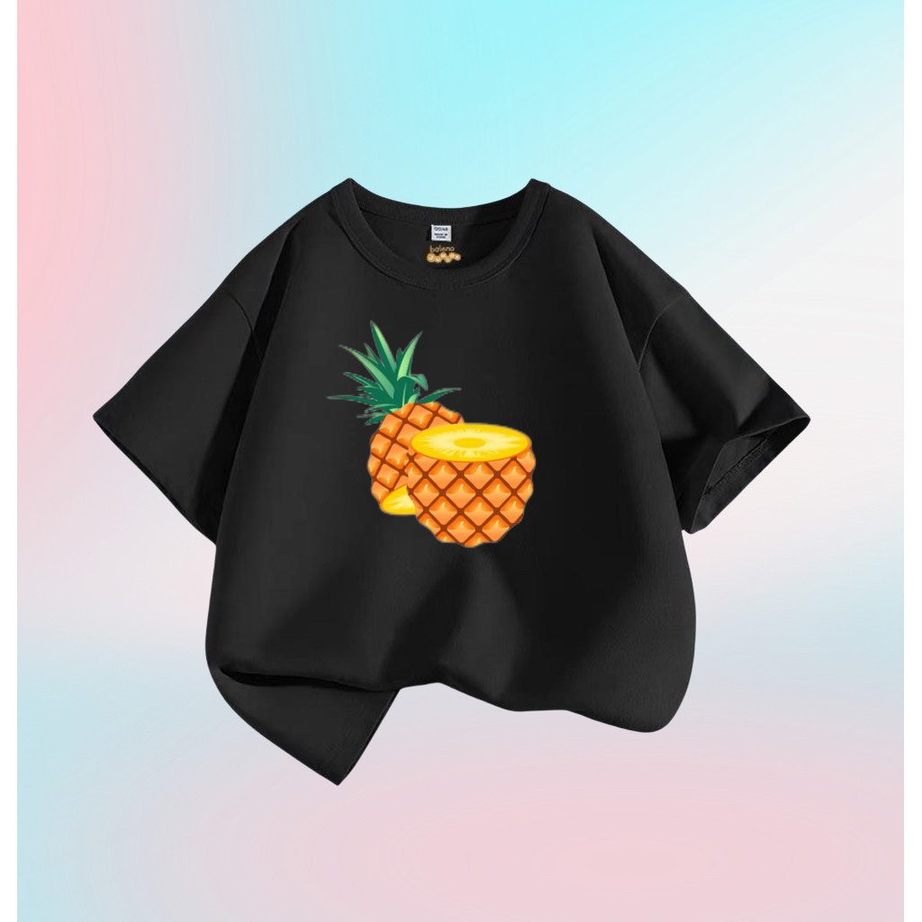 Dứa Trái Cây 2D Trẻ Em Tee Cổ Tròn Top Nắng Mùa Hè Unisex Áo Sơ Mi Cho Bé Trai Bé Gái