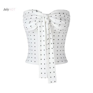 Camisole chấm bi nữ mùa hè, nơ ruy băng ngọt ngào, gợi cảm