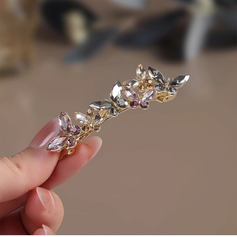 Kẹp Tóc Pha Lê Sang Trọng với Thiết Kế Lò Xo Bướm - Perfect cho Mũ Đội Đầu