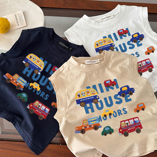 Mùa Hè Phong Cách Mới Bé Trai Hoạt Hình Áo Vest Xe Trung Nhỏ Trẻ Em Bé Dễ Thương Áo Thun Không Tay